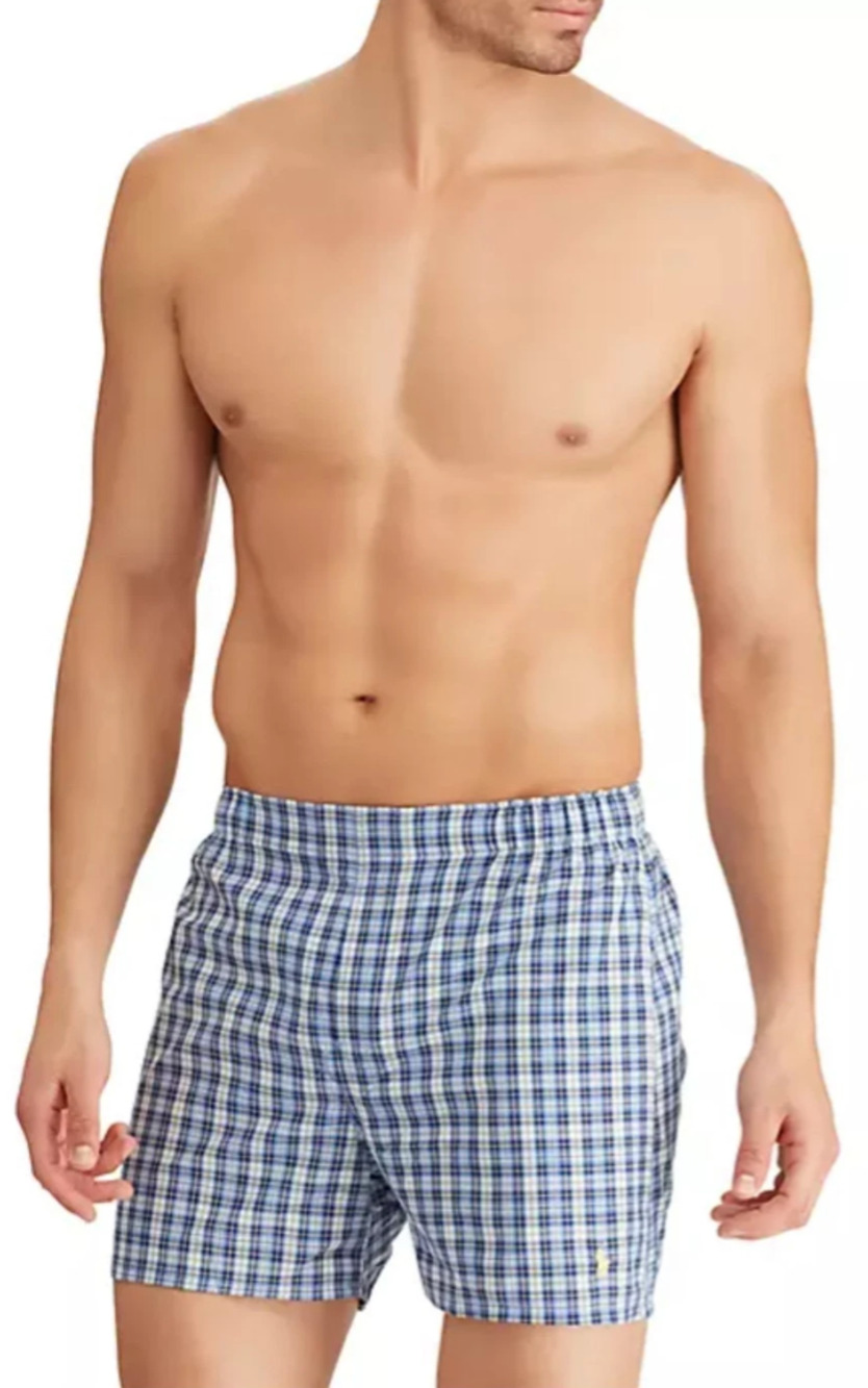 Polo Ralph Lauren Men's XL Blue Plaid Cotton Woven Classic Fit Boxers Short U2-7